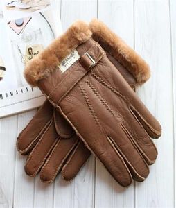 Sheepskin Fur Gloves Men039s Thick Winter Warm Large Size Outdoor Windproof Cold Hand Stitching Sewn Leather Finger Gloves 21126225404