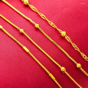 Chains QEENKISS NC502 Fine Jewelry Wholesale Fashion Woman Girl Birthday Wedding Gift Ball Wave Bamboo 24KT Gold Chain Necklace