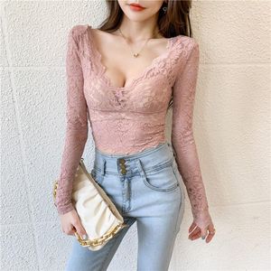 Women's Blouses Zadily Sexy Floral Lace Slim Women Blouse Long Sleeve V Neck Backless Ladies Shirt 2023 Autumn Plus Size Female Clothing 3XL