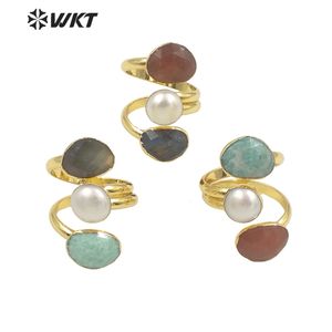 Обручальные кольца WTR407 WKT Fashion Rings Natural Labradorite Sun Stone Pearl Ring