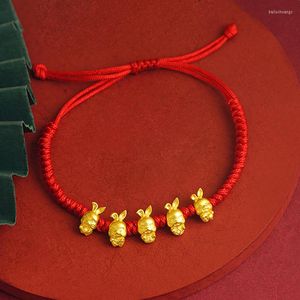 Strand 5pcs Cute Luckly Red Rope Bracelet For Women Men Sweet Gold Color Copper Alloy Bangle Jewelry Gift