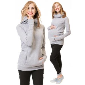Maternity Tops Tees Sweatshirt Women Nursing Long Sleeves Hooded Breastfeeding Hoodies Autumn And Winter Pregnant Sweater 230313