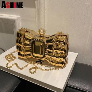 Shoulder Bags Ladies Gold Acrylic Box Clutch Bow Shaped Chain Women Handbag Luxury Bag For Wedding/Dating/Party