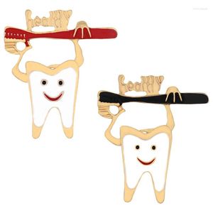 Broscher emalj tand tandborste kvinnor legering tecknad odontscope tänder friska tandläkare tillbehör smycken gåvor
