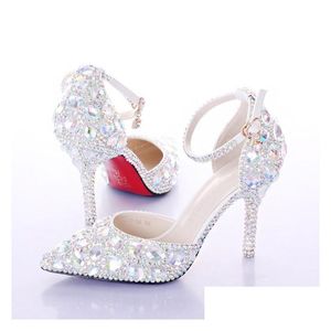 Sapatos Mais Novos Cristal Strass Brilhante Salto Alto Feminino Senhoras Mulheres Nupcial Noite Baile Festa Clube Bar Dama De Honra Drop Delive Dhoxn