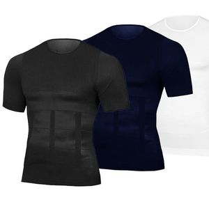Mäns t-shirts män kropp toning t-shirt kropp shaper korrigerande hållning skjorta bantningsbälte magen buk fett brinnande komprimering korsett 230311