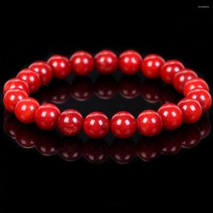 Strand 6/8mm Natural Stone Armband Red Coral Jades Pärlor för män Kvinnliga smycken gåva Healing Energy