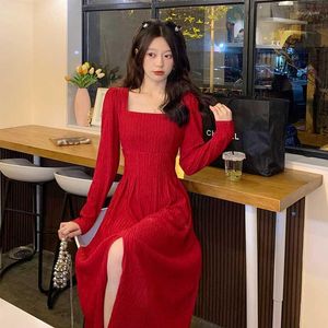 Casual Dresses High Quality Knitted Elastic French Party Led Hubble-bubble Sleeve Skirt Fat Girl Accept Waist Split Big Dress