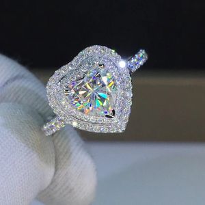 Lovers Heart Lab Diamond Finger Pierścień 925 Srebro Silver Party Wedding Pierścienie dla kobiet mężczyzn Obiecaj zaręczyny Prezent biżuterii