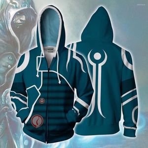 Erkek Hoodies 2023 Coat Sihir: The Gathering Jace Zip Up Hoodie 3D baskılı fermuar üstleri