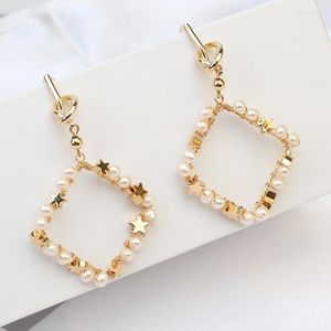 Orecchini a cerchio che vendono orecchini di perle bianche naturali con stella d'argento 925 placcate in oro reale Gioielli fatti a mano di alta qualità