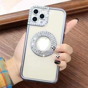 Custodia morbida in TPU con diamante Bling per 15 14 Plus Pro MAX 12 13 Anello di lusso con foro Shinny Glitter sfumato Foro fine Placcatura metallica Custodie per cellulari