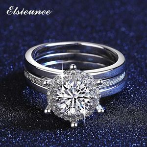 Solitaire Ring ELSIEUNEE 100 925 Sterling Silver 1CT Moissanite Ring Lab Diamond Bridal Sets Wedding Engagement Rings For Women Fine Jewelry Z0313