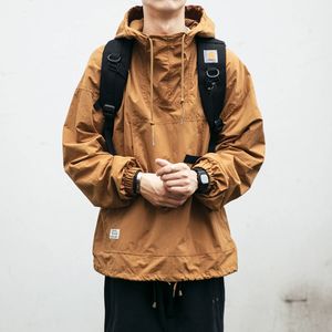 Весенние осенние куртки корейская мода Тонкая капюшона японская уличная одежда повседневная открытая грузовая куртка Harajuku Пуловые топы мужская одежда