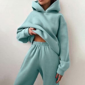 Women's Hoodies Sweatshirts Women Casual Tracksuit Autumn Fashion Casual Hooded Two Piece Long Sleeve Solid Color Urban Casual Suit Hoodie Sweatshirts 230311