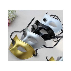 Maschera da festa Maschere mascherate da uomo Maschere veneziane Mezza faccia in plastica Opzionale Mticolor Nero Oro bianco Consegna a goccia Vigilia di nozze Dh3Ak