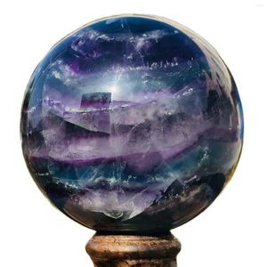 Figurine decorative Colore naturale Sfera di cristallo di fluorite Decorazione della casa Reiki Energia Pietra curativa Minerale fatto a mano Feng Shui Regalo fai da te