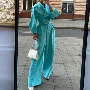 Women's Tracksuits Office Fashion Commute Blazer Outfits Elegant Lapel Button Coats And Long Pant Suit Women Casual Sleeve Solid Loose 2Pc