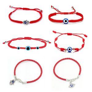 Braccialetto Handwomen all'ingrosso Braccialetto fortunato Kabbalah Filo rosso Filo Hamsa Bracciali Blu Turco Evil Eye Fascino Gioielli Bracciale amicizia Fatima 7 nodi