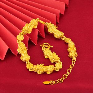 Bangle 24k Yellow Gold Plated Bracelet for Men Women Small pixu pendant Hand Chain Bracelets Wedding Jewelry Gifts 230313