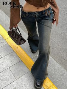 Kadınlar Rockmore Kadınlar İçin Vintage Vintage Estetik Düşük Yükseltme Pantolon Moda Siber Y2K Street Giyim Denim Pantolon Femme Retro Kore 230313