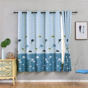 Cortina de cortina azul cortinas para crianças quarto 100x200 cm Decoração de golfinhos marinhos