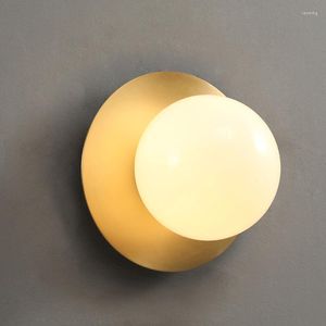 Wall Lamp Copper Bedside Luxury Golden Postmodern Minimalist Living Room Aisle Retro Vintage Sconces Round Ball Glass LED Light