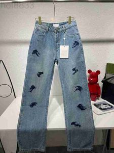 여자 청바지 디자이너 2023 Design Street Wear Blue Embroidery Denim Pants 여자 높은 허리 느슨한 bv8d