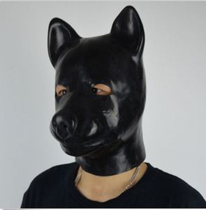 Party Masks thickness 1.6-2.0mm Latex rubber fetish animal mask with zipper puppy slave dog hood solid nose 230313