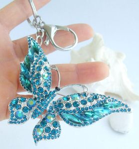 Keychains Vackra fjäril Keychain Pendant Blue Green Rhinestone Crystal K04538C6