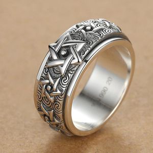 Wedding Rings Rotatable Silver Ring Mens Retro Creative Domineering Sixpointed Star Wide Version Thai Index Finger Closed Accessory 230313