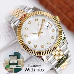 Złote męskie zegarek z diamentowymi białymi szafirami zegarkami 904L Gold Stali Stal Pasp zegarek dla mężczyzn 41 mm Automatyczna maszyna 36 mm damskie zegarek na rękę