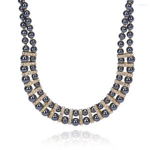 Kedjor Fashion 2 rader Hametit Stone Black Beads Halsband smycken charm för fest