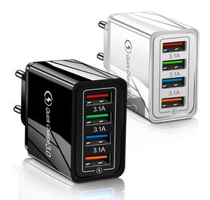3.1A Adaptador de energia rápida carregador USB 4USB Portas adaptativas Carregador de parede Quick 3.0 Charging Travel Universal UE US Plug Opp Pack