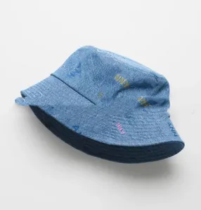 Summer Bucket Hat New Denim Letter Graffiti Color Series Bucket Hats Women's Baseball