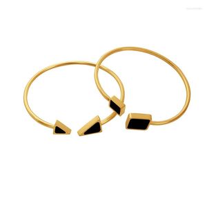 Bangle European And American Flexible High Elastic Triangle Square Black Shell Bracelet Titanium Steel Plated 18K Gold Hand Jewelry