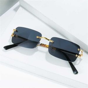 Helt nya solglasögon Kort Ramfritt trend Small Box Ocean Slice Trimning Solglasögon och kvinnors optiska glasögon