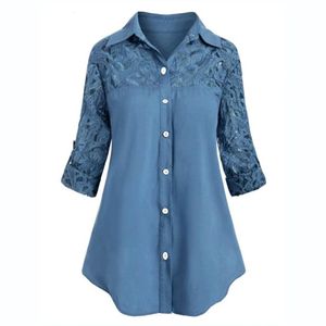 Camicette da donna Camicie Camicia da donna in pizzo Camicetta di jeans in stile europeo Donna Taglie forti Abbigliamento donna Camicia e camicetta 230313