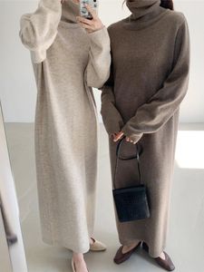 Casual Dresses Thick Winter Women'S Dress Fall Sweater Women Dress Long Sleeve Knitted Dresses Maxi Vintage Oversize Dresses Knitting 230313