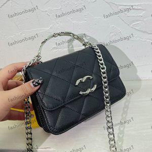 Womens Portable Diagonal Span Bag Shoulder Bag Handbag Hardware Metal Buckle Thick Chain Luxury Designer Brand Clamshell Spread Seam Ribbed Card Clip Bags 16x11cm