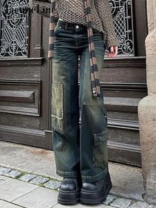 Jeans da donna Jacuqeline Jeans vintage dritti Grunge y2k Vestiti Tasca con rifiniture in pelliccia Pantaloni in denim a vita bassa Moda coreana Estetica anni 2000 Retro 230311