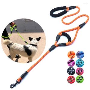 Hundhalsar Nylon Reflekterande mjuka husdjurshundkedja Traktion Rope Dubbelhandtag Leash Training Walking Leads For Supplies