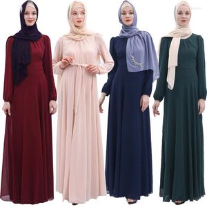 Roupas étnicas Eid Mubarak Kaftan Dubai Abaya Turquia Muslim Solid Color Hijab Dress Sets