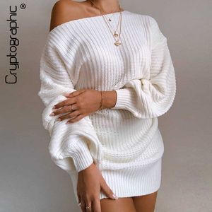 Party Dresses Cryptographic Casual Sticked Mini Dress Women Autumn Winter Sweaters Balloon Long Sleeve Knitwear Women's Dresses Loose Jersey L230313