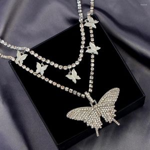 Цепочки модные многоцветные хрустальные бабочки подвесной теннисный ожерелье для женщин золотой серебро серебряный цвет двойной слоистый кат -хкер еврейский