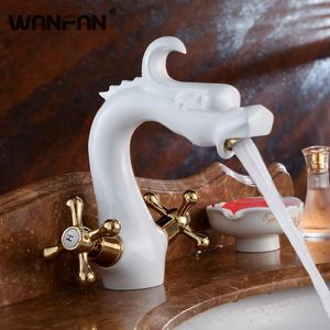 Bathroom Sink Faucets Basin Dragon Dual Cross Handle Gold-plating Vanity Antique Home Decoration Deck Mounted Brass Taps S79-306