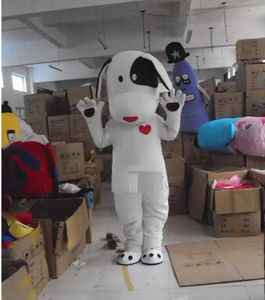 Cartoon Apparel White Happy dog Mascot Costume Halloween Christmas Fancy Party Dress Festival Abbigliamento Carnivaln Unisex Adulti Outfit