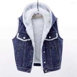 Damenwesten 2023 Herbst Winter Mode Denim Weste Frauen Ärmellose Jacke Kurze Dicke Jean Weste Damen Tops