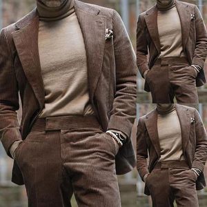 Men's Suits Corduroy Men Suit 2 Pieces Fashion Tailor-Made Blazer Pants Double Breasted Wedding Groom Work BusinessWear Causal Tailored