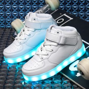 Sneakers 25 37 barn ledde USB -laddning Glödande barn Hook Loop Fashion Luminous Shoes For Girls Boys With Light 230313